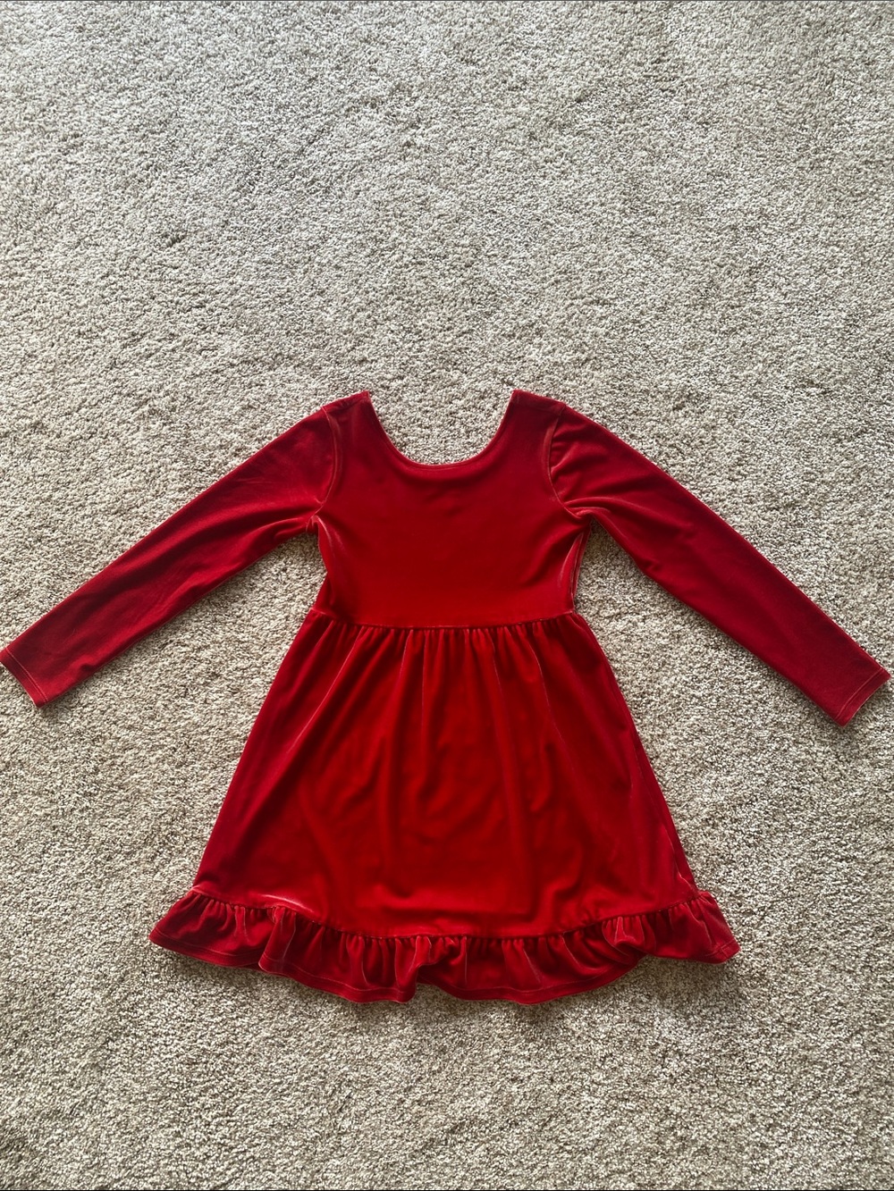 Crewcuts Red Velvet Long-Sleeve Ruffle Hem Dress